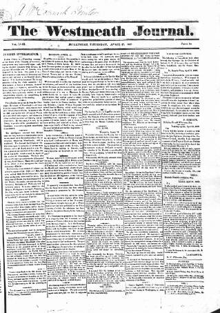 cover page of Westmeath Journal published on April 27, 1826