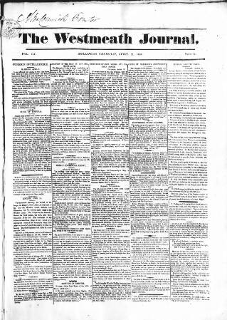 cover page of Westmeath Journal published on April 24, 1828