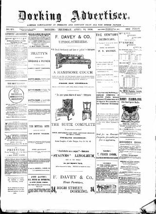 cover page of Dorking and Leatherhead Advertiser published on April 19, 1894