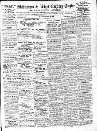 cover page of Skibbereen & West Carbery Eagle; or, South Western Advertiser published on March 29, 1862