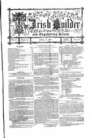 cover page of The Dublin Builder published on April 15, 1870
