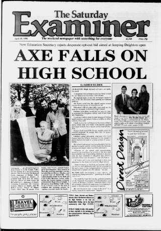 cover page of Huddersfield Daily Examiner published on April 25, 1992