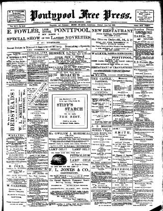cover page of Pontypool Free Press published on June 2, 1905