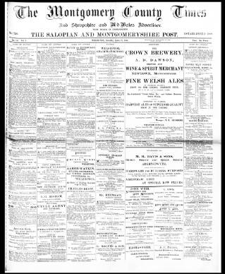 cover page of Montgomery County Times and Shropshire and Mid-Wales Advertiser published on March 28, 1896