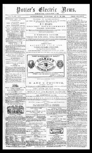 cover page of Potter's Electric News published on April 26, 1865