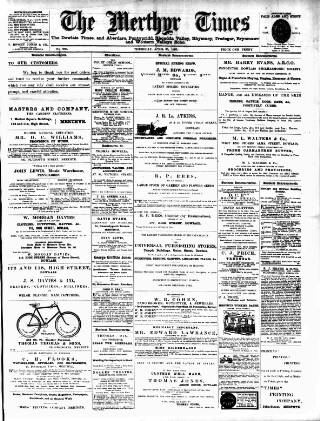 cover page of Merthyr Times, and Dowlais Times, and Aberdare Echo published on April 25, 1895