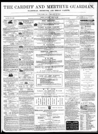 cover page of Cardiff and Merthyr Guardian, Glamorgan, Monmouth, and Brecon Gazette published on April 25, 1857