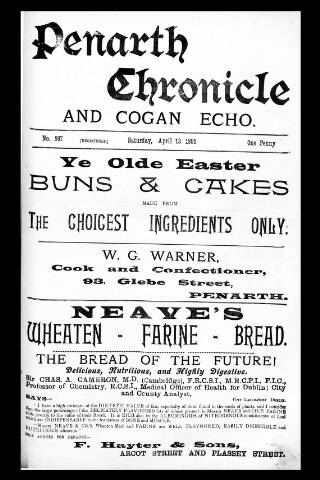 cover page of Penarth Chronicle and Cogan Echo published on April 13, 1895