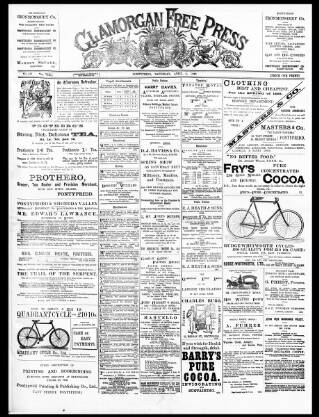 cover page of Glamorgan Free Press published on April 8, 1899