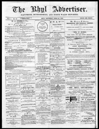 cover page of Rhyl Record and Advertiser published on April 20, 1878
