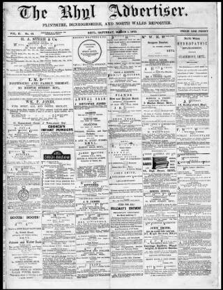 cover page of Rhyl Record and Advertiser published on March 1, 1879