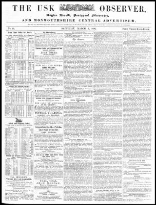 cover page of Usk Observer published on March 1, 1856