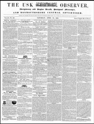 cover page of Usk Observer published on April 24, 1858