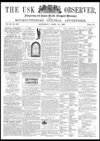 cover page of Usk Observer published on April 18, 1863
