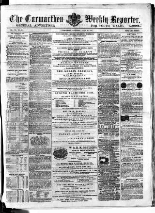 cover page of Carmarthen Weekly Reporter published on April 20, 1867