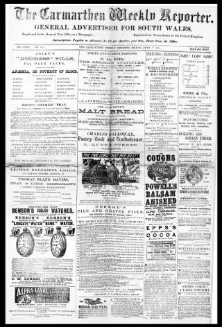 cover page of Carmarthen Weekly Reporter published on April 17, 1896