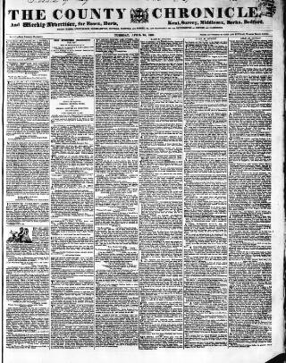 cover page of County Chronicle, Surrey Herald and Weekly Advertiser for Kent published on April 25, 1837