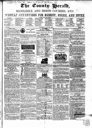 cover page of County Chronicle, Surrey Herald and Weekly Advertiser for Kent published on April 22, 1865