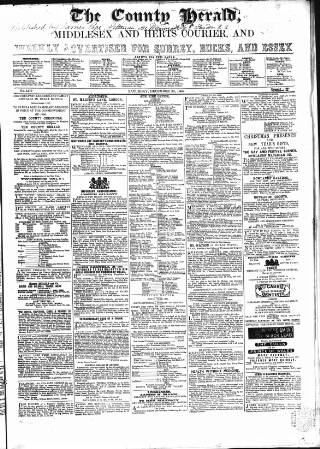 cover page of County Chronicle, Surrey Herald and Weekly Advertiser for Kent published on December 30, 1865