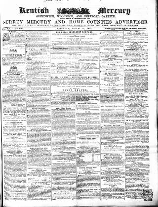 cover page of Kentish Mercury published on August 11, 1855