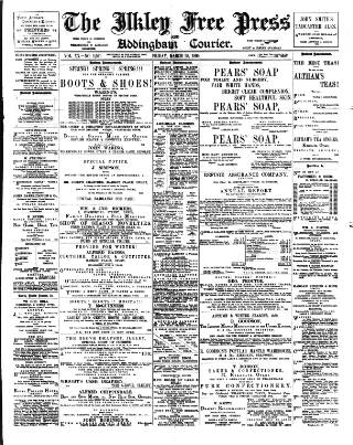 cover page of Ilkley Free Press published on March 28, 1890