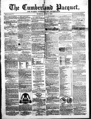 cover page of Cumberland Pacquet, and Ware's Whitehaven Advertiser published on June 2, 1857