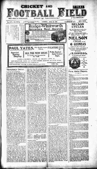cover page of Cricket and Football Field published on April 25, 1908