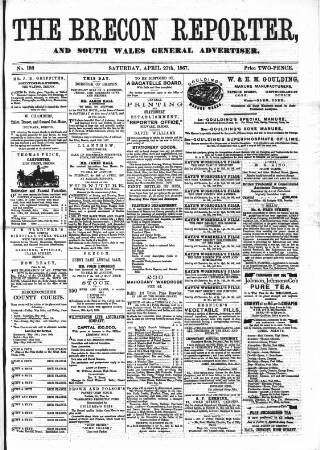 cover page of Brecon Reporter and South Wales General Advertiser published on April 27, 1867