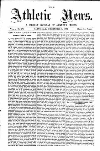 cover page of Athletic News published on December 4, 1875