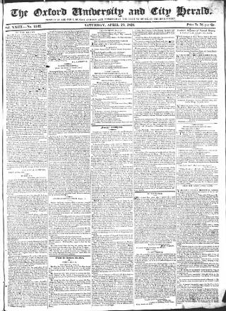 cover page of Oxford University and City Herald published on April 19, 1828