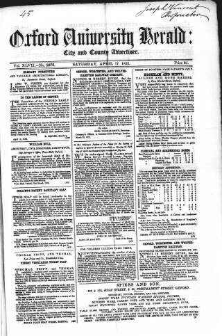 cover page of Oxford University and City Herald published on April 17, 1852