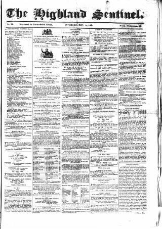 cover page of Highland Sentinel published on December 14, 1861