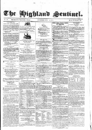cover page of Highland Sentinel published on December 28, 1861