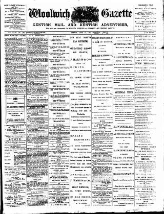 cover page of Woolwich Gazette published on April 18, 1890