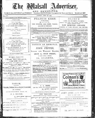cover page of Walsall Advertiser published on April 26, 1881