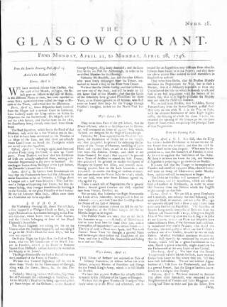 cover page of Glasgow Courant published on April 21, 1746