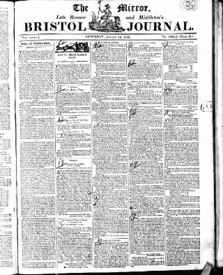 cover page of Bristol Mirror published on August 12, 1809