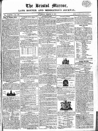 cover page of Bristol Mirror published on March 28, 1812