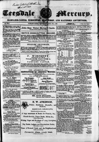 cover page of Teesdale Mercury published on April 18, 1866