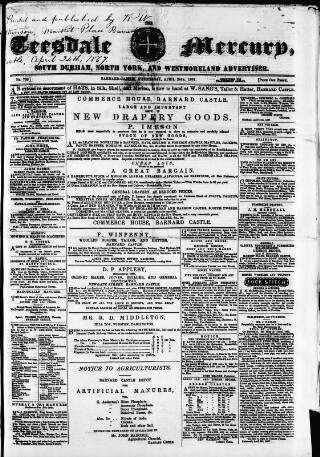 cover page of Teesdale Mercury published on April 24, 1867
