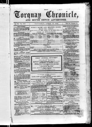 cover page of Torquay Chronicle and South Devon Advertiser published on April 19, 1862