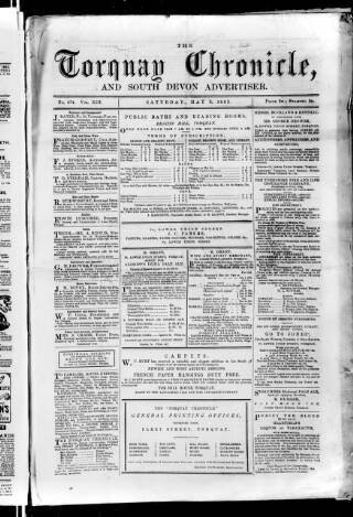cover page of Torquay Chronicle and South Devon Advertiser published on May 3, 1862