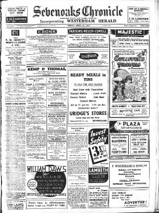 cover page of Sevenoaks Chronicle and Kentish Advertiser published on April 26, 1940