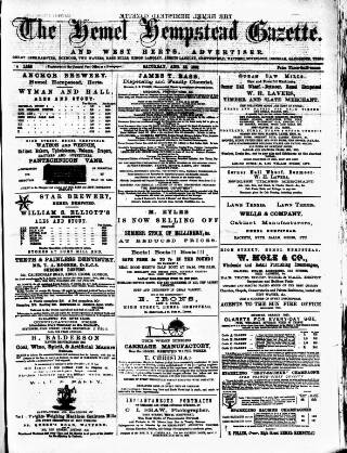 cover page of Hemel Hempstead Gazette and West Herts Advertiser published on August 13, 1881