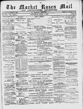 cover page of Market Rasen Weekly Mail published on June 1, 1889