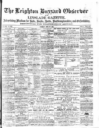 cover page of Leighton Buzzard Observer and Linslade Gazette published on April 20, 1875