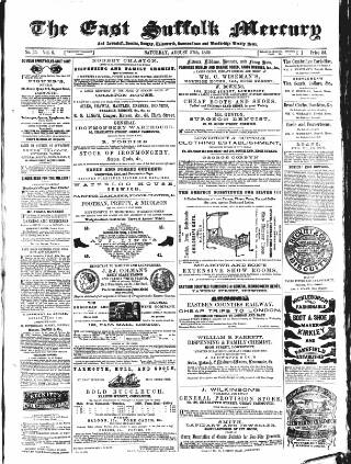 cover page of East Suffolk Mercury and Lowestoft Weekly News published on August 27, 1859