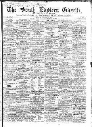 cover page of South Eastern Gazette published on April 19, 1853