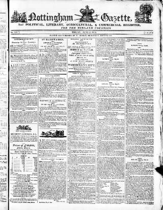 cover page of Nottingham Gazette published on June 2, 1815