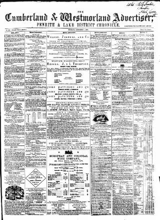 cover page of Cumberland and Westmorland Advertiser, and Penrith Literary Chronicle published on December 4, 1866